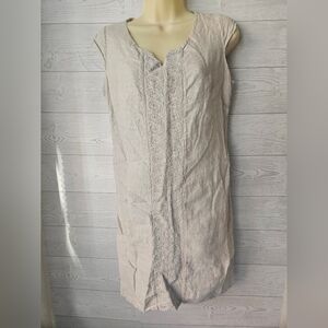 Made In Italy-Women's Sleeveless Beige 100% Linen Dress M